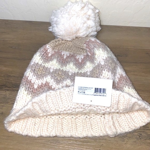 Lemon Winter Beige & White Beenie Hat Size One Size NWT - Picture 2 of 5